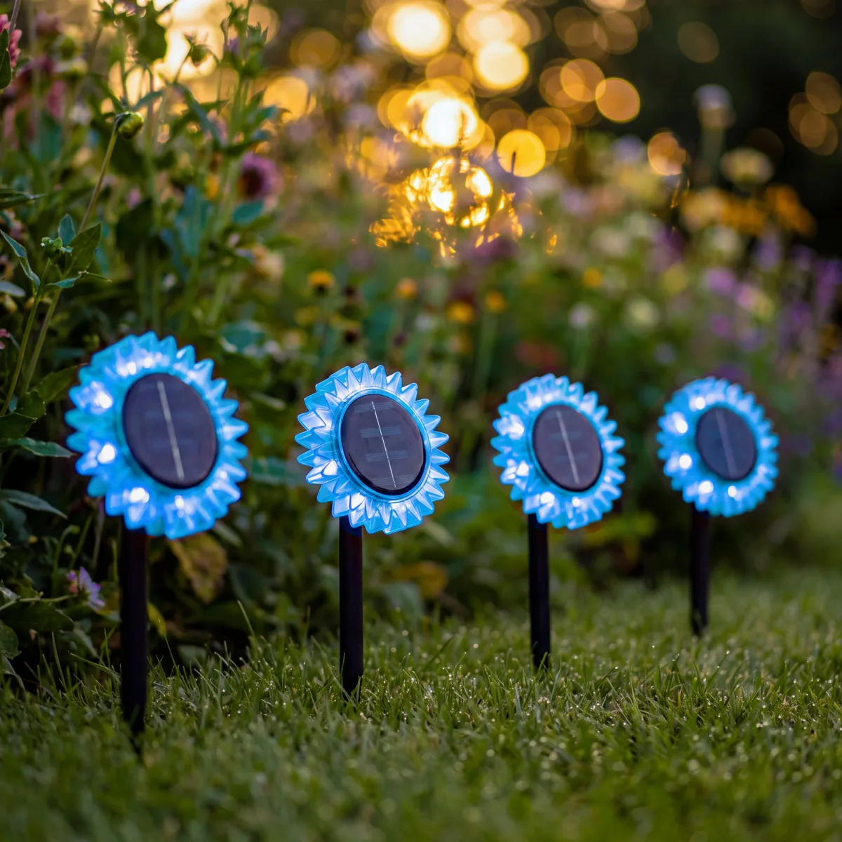 Lampa Solara de Gradina Floarea-Soarelui, LED Alb Cald, 35 cm, Albastru