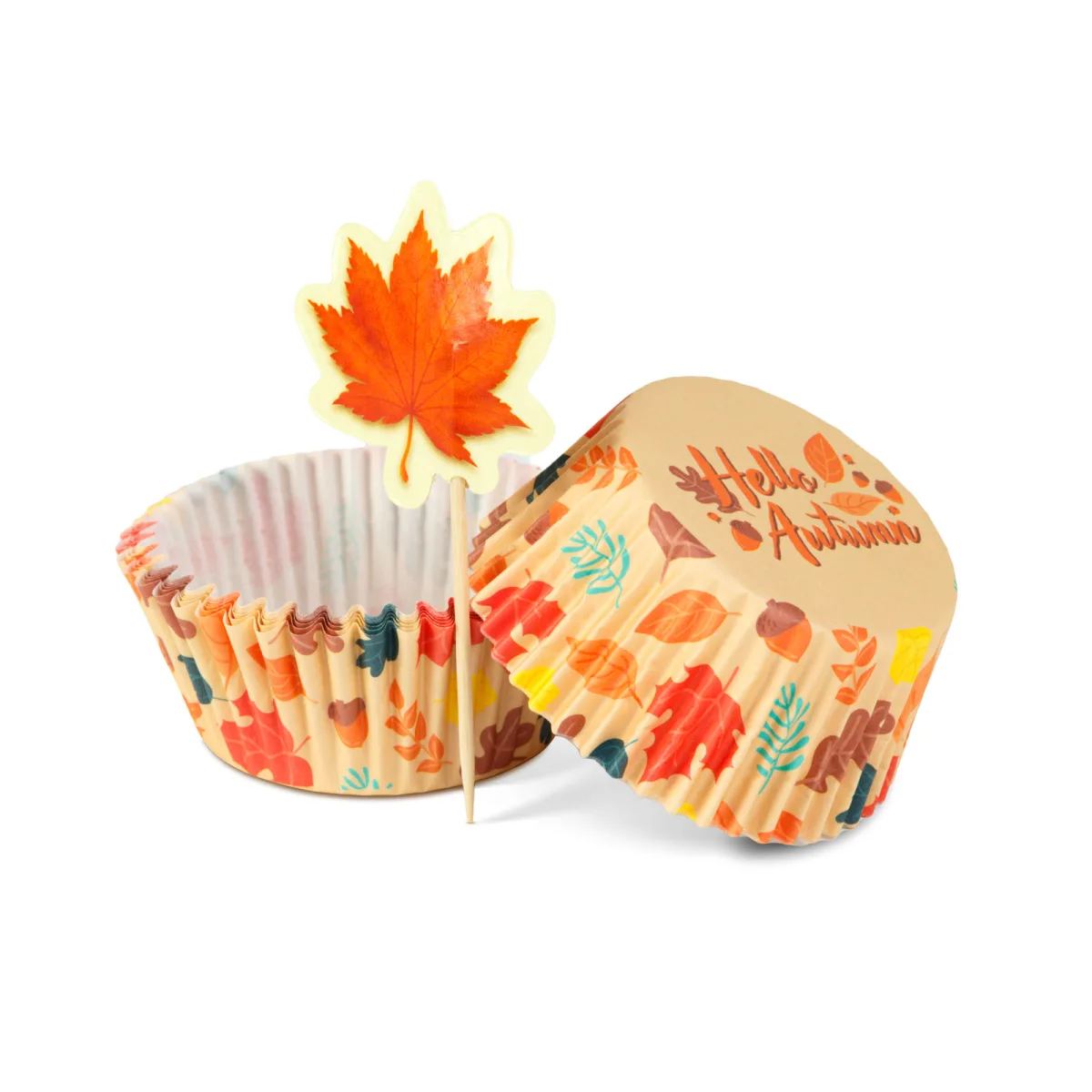 Set 24 forme hartie pentru briose cu 24 decoratiuni, tematica de toamna - imagine 2