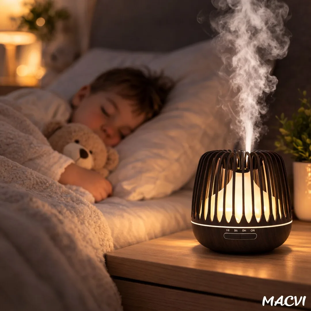 Difuzor Aromaterapie/Umidificator Macvi® cu Lampa 7 Culori, 500 ml, Culoare Negru - imagine 3