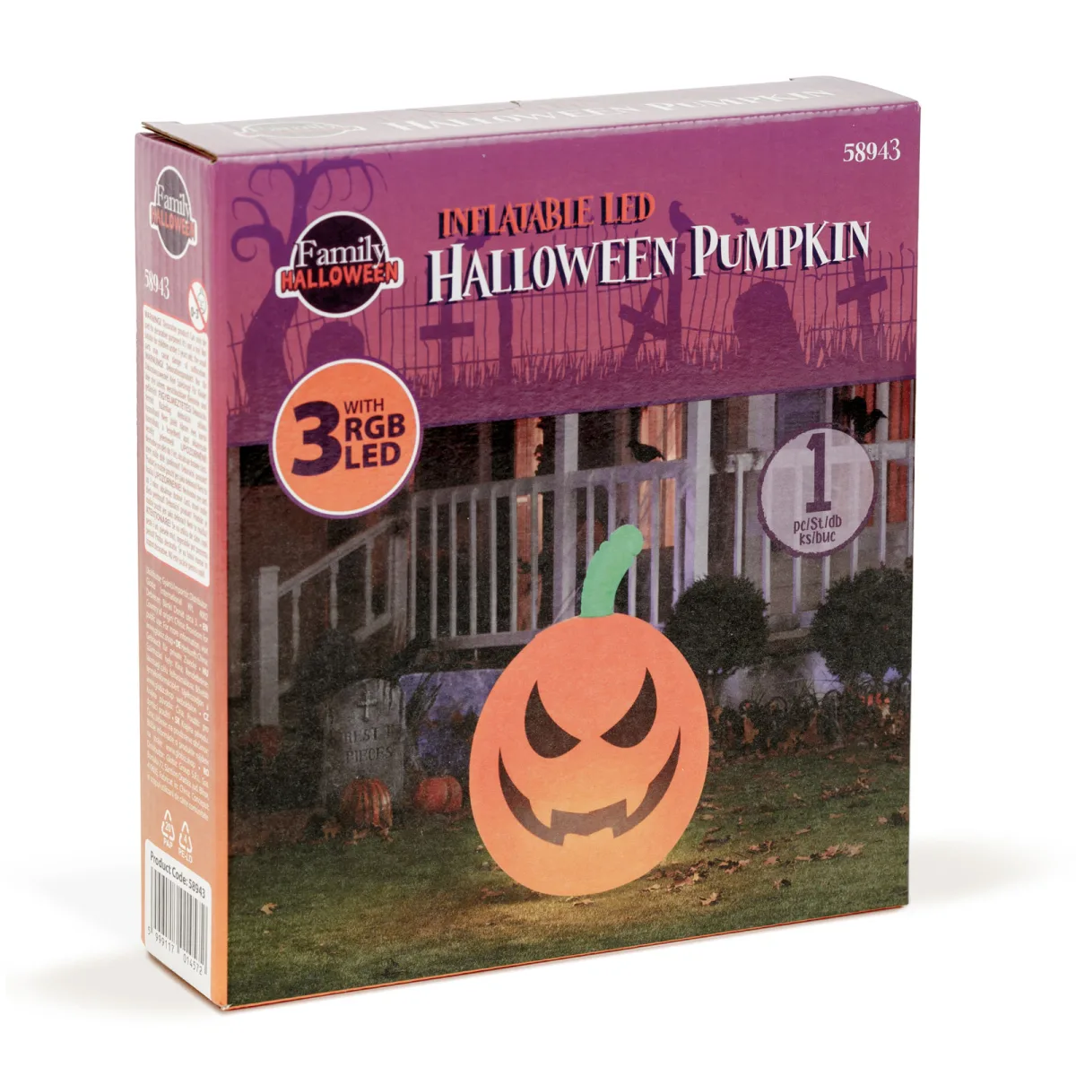 Dovleac Halloween, gonflabil, LED RGB, 40cm, cu telecomanda IP44 - imagine 3