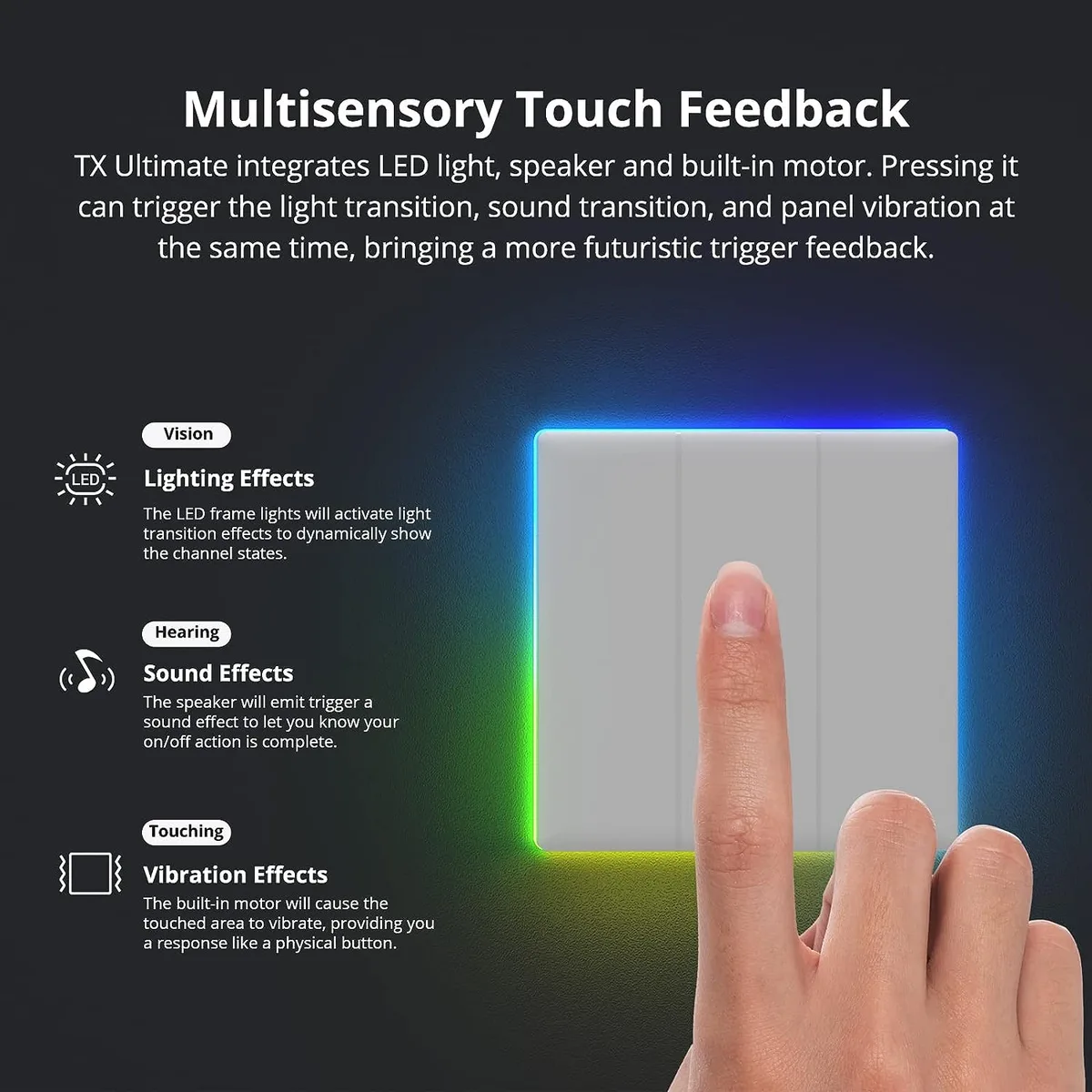 Intrerupator Smart Sonoff T5-2C-86 WiF cu Full Touch (2 canale), Lumina LED 10A 2400W - imagine 2
