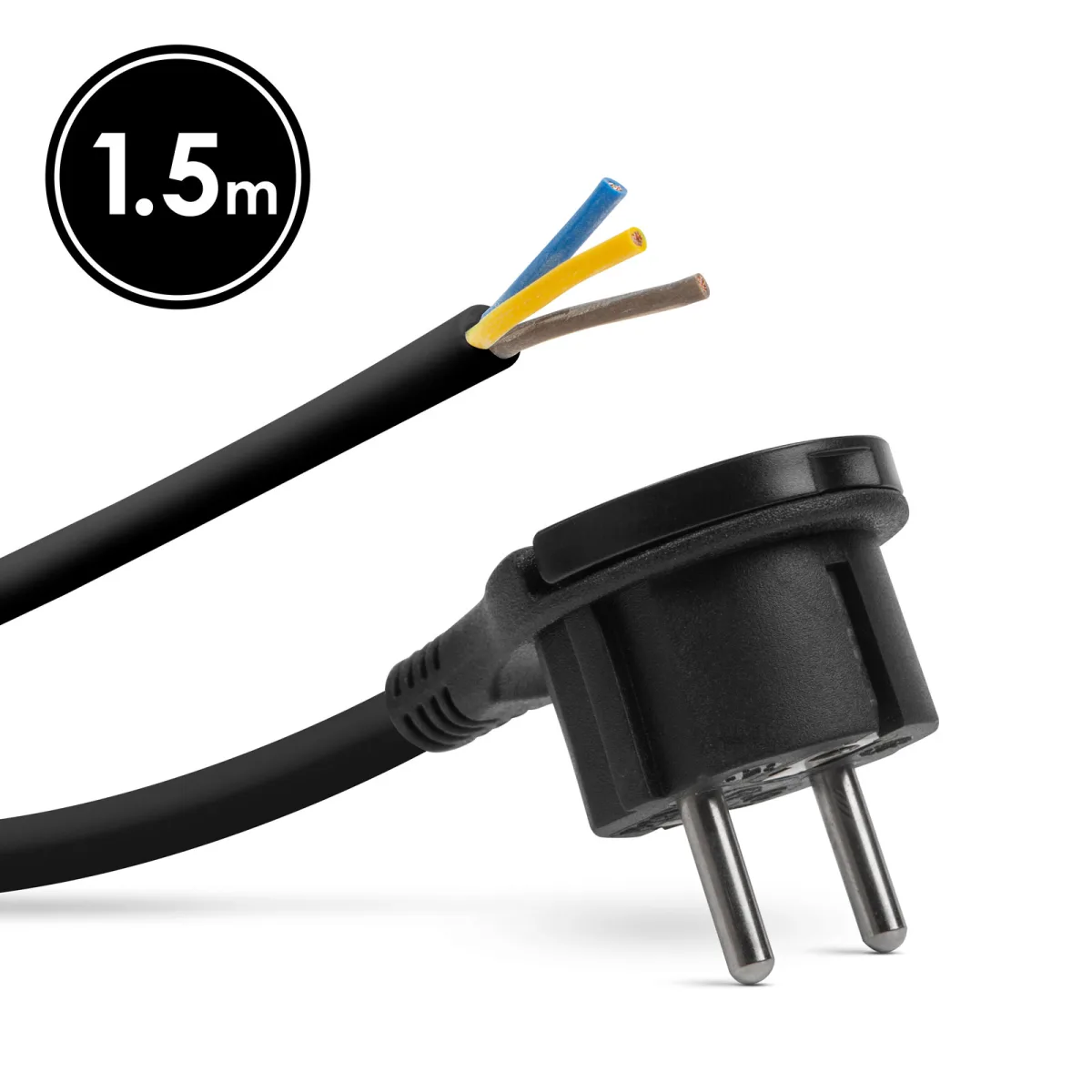 Cablu Alimentare cu Stecher Schuko 90° si Clapeta, 1.5 m, 3x1.5 mm², Cablu Electric cu Impamantare, Negru