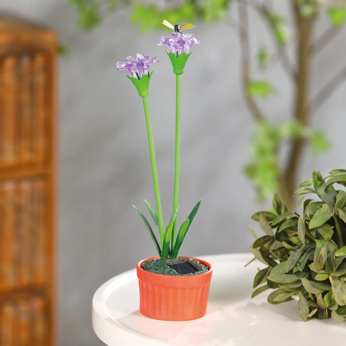 Lampa solara floare violet 10 LED alb cald, 8 x 8 x 32 cm, iluminat decorativ gradina, cu tarus, IP44 - imagine 2