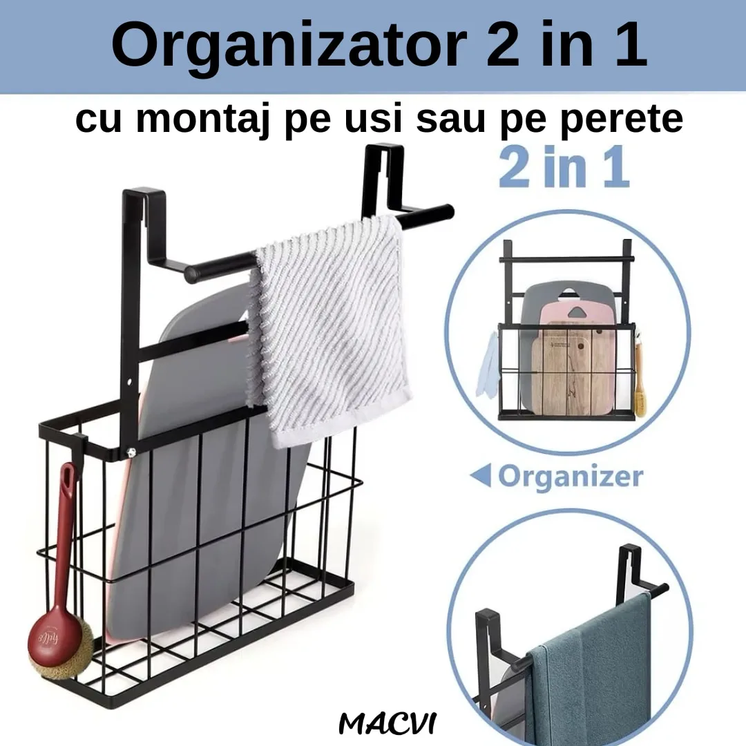 Cos metalic suspendat Macvi®, organizator pentru dulap baie sau bucatarie, economisire spatiu, otel carbon, montaj simplu - imagine 5