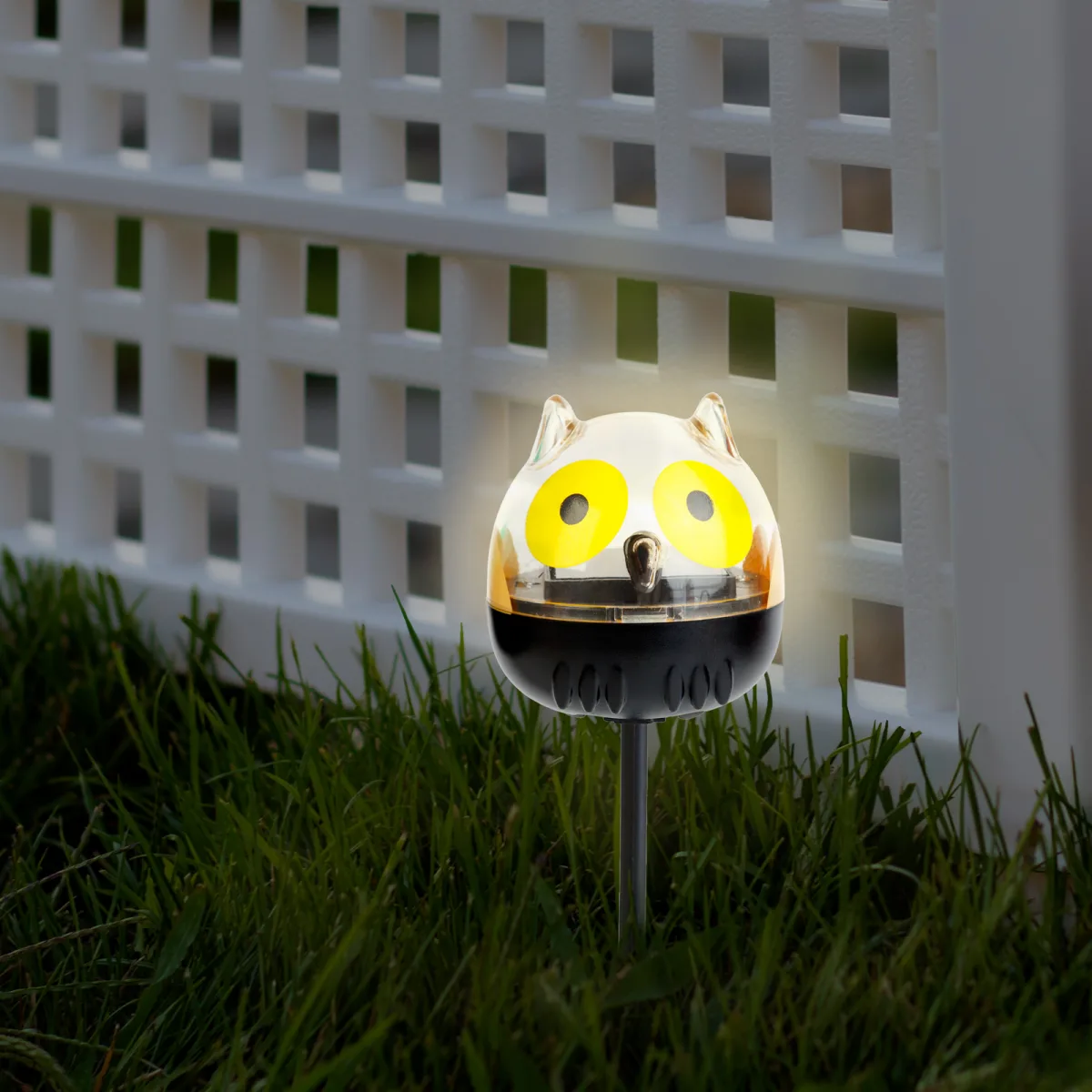 Lampa solara LED gradina, bufnita decorativa galbena, lumina alba rece, iluminat exterior solar IP44
