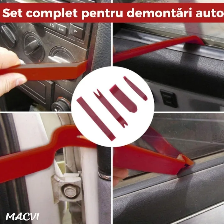 Set unelte demontare Macvi® panouri auto 6 piese, plastic si metal, pentru clipsuri, garnituri si elemente interioare - imagine 2