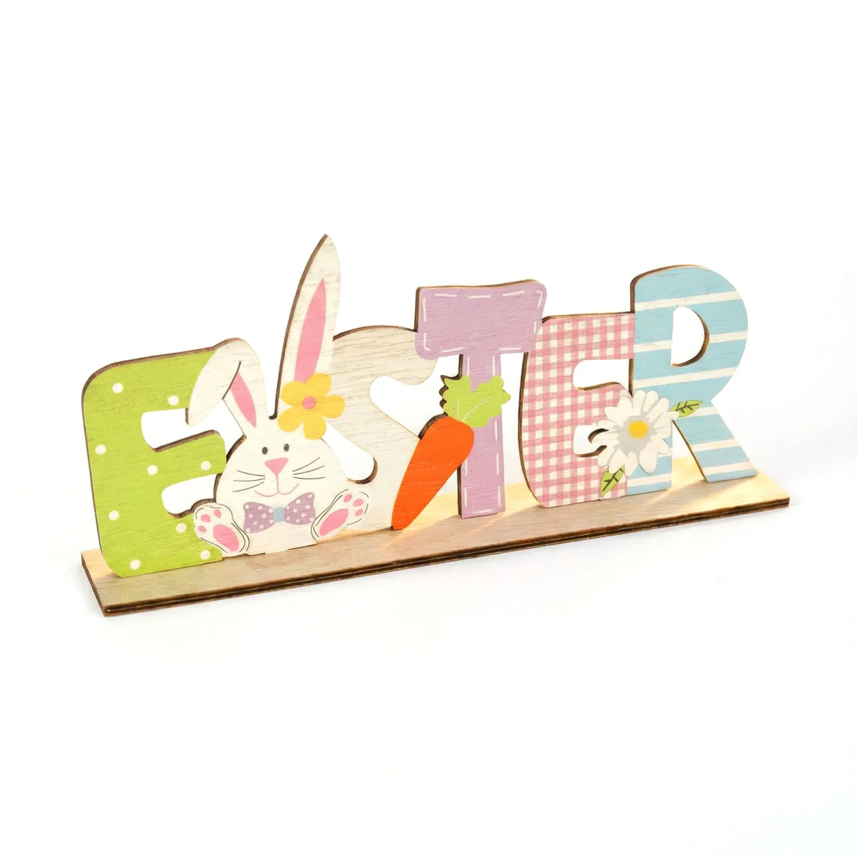 Decor masa Paste din lemn cu iepuras si mesaj Easter, 22x10 cm - imagine 2