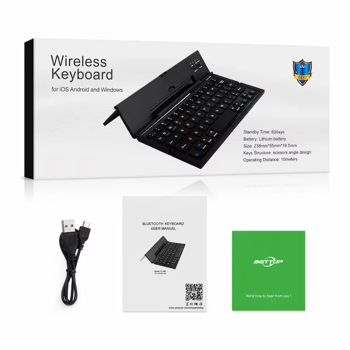 Tastatura Bluetooth pliabila Macvi® wireless, compacta, touchpad integrat, compatibila tableta si laptop, negru - imagine 2