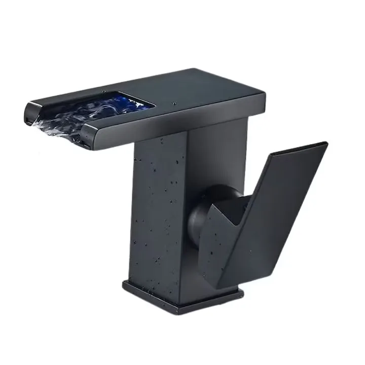 Robinet baie Macvi® LED tip cascada negru premium jet RGB cu iluminare in functie de temperatura constructie din alama - imagine 2