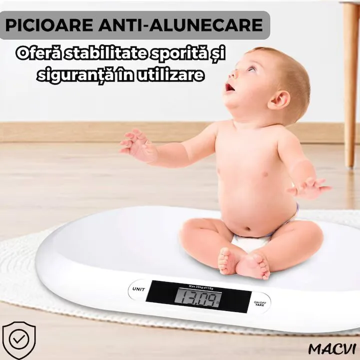 Cantar Electronic Bebe Macvi® cu Display LCD, Precizie la Gram, 20KG, Design Ergonomic, Ultra Slim, Alb - imagine 3