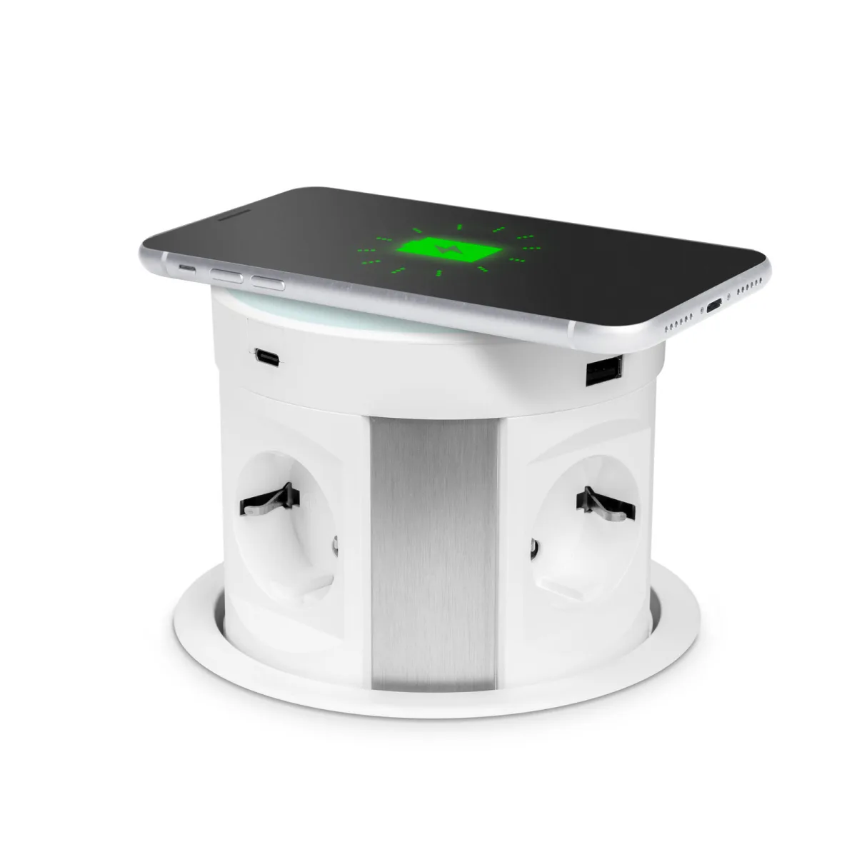 Priza incastrabila birou, 4 prize, wireless, 2 USB, 2 USB-C, 3680W, alb - imagine 2