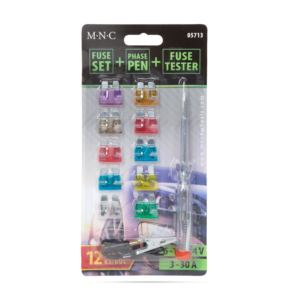 Set Sigurante Auto cu Lama 3–30A + Tester Tensiune 6–24V pentru Verificare Circuit Electric