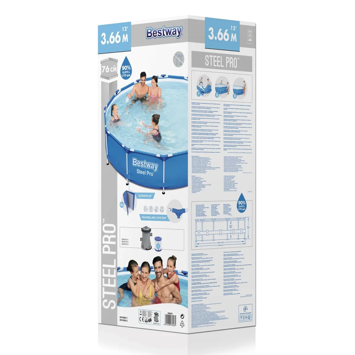 Piscina cadru metalic cu pompa filtrare 366 x 76 cm 6473 L albastra, piscina gradina rezistenta PVC - imagine 5