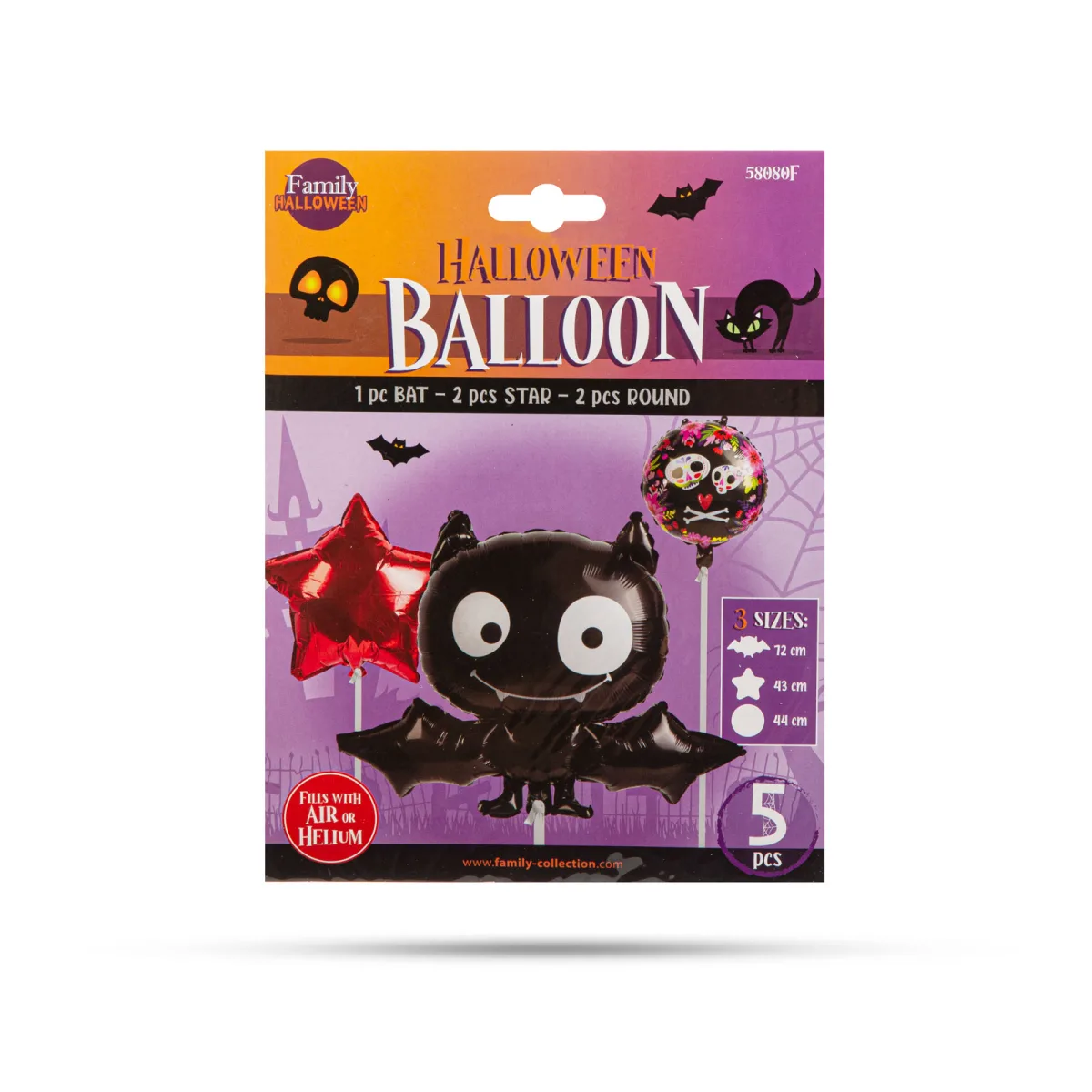 Set baloane Halloween liliac folie, 5 buc, 50x60 cm, umplere aer sau heliu - imagine 2