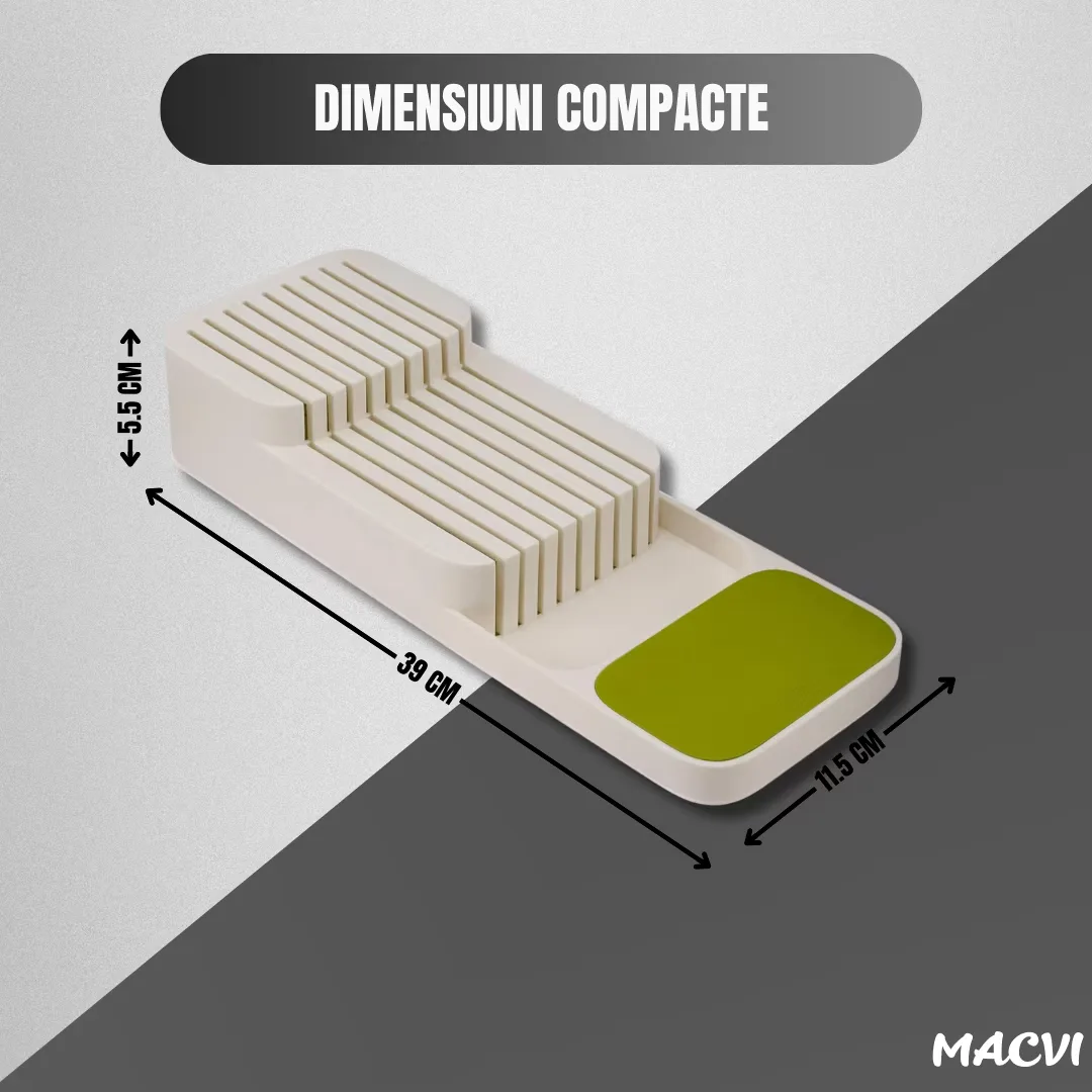 Suport sertar pentru cutite Macvi® organizator compact depozitare sigura material durabil design ergonomic stabilitate sporita economie de spatiu, alb - imagine 4