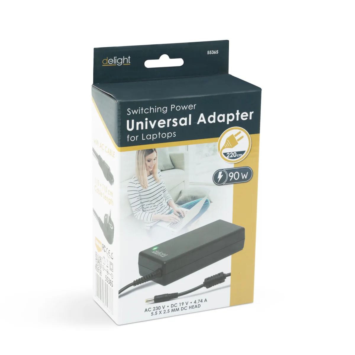 Incarcator laptop universal 90W, 19V 4.74A, mufa 5.5x2.5mm, cablu inclus, negru - imagine 3