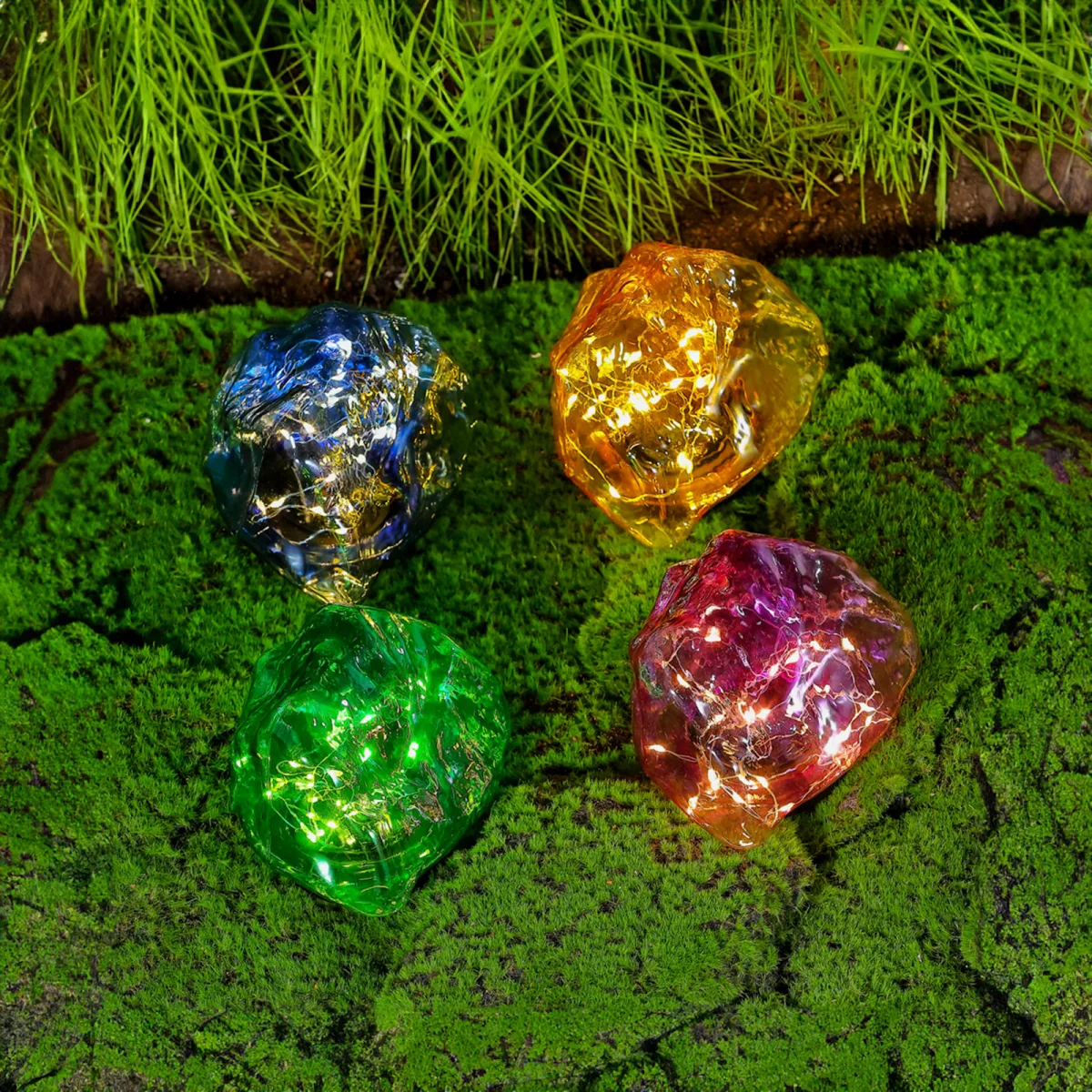 Lampa solara gradina tip piatra colorata 30 LED alb cald, decor exterior cu tarus - imagine 2