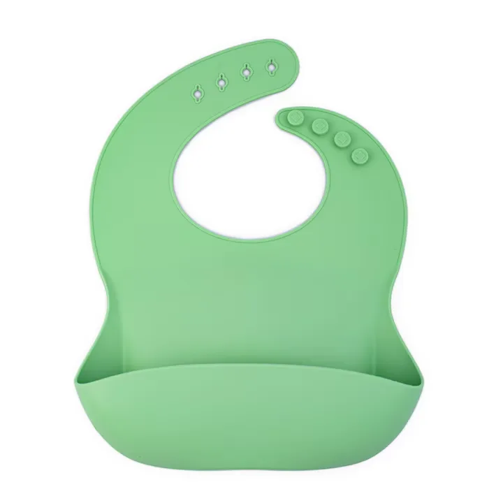 Baveta Bebelusi Macvi® din Silicon Moale Reglabila cu Buzunar Colector Verde Pal Usor de Curatat