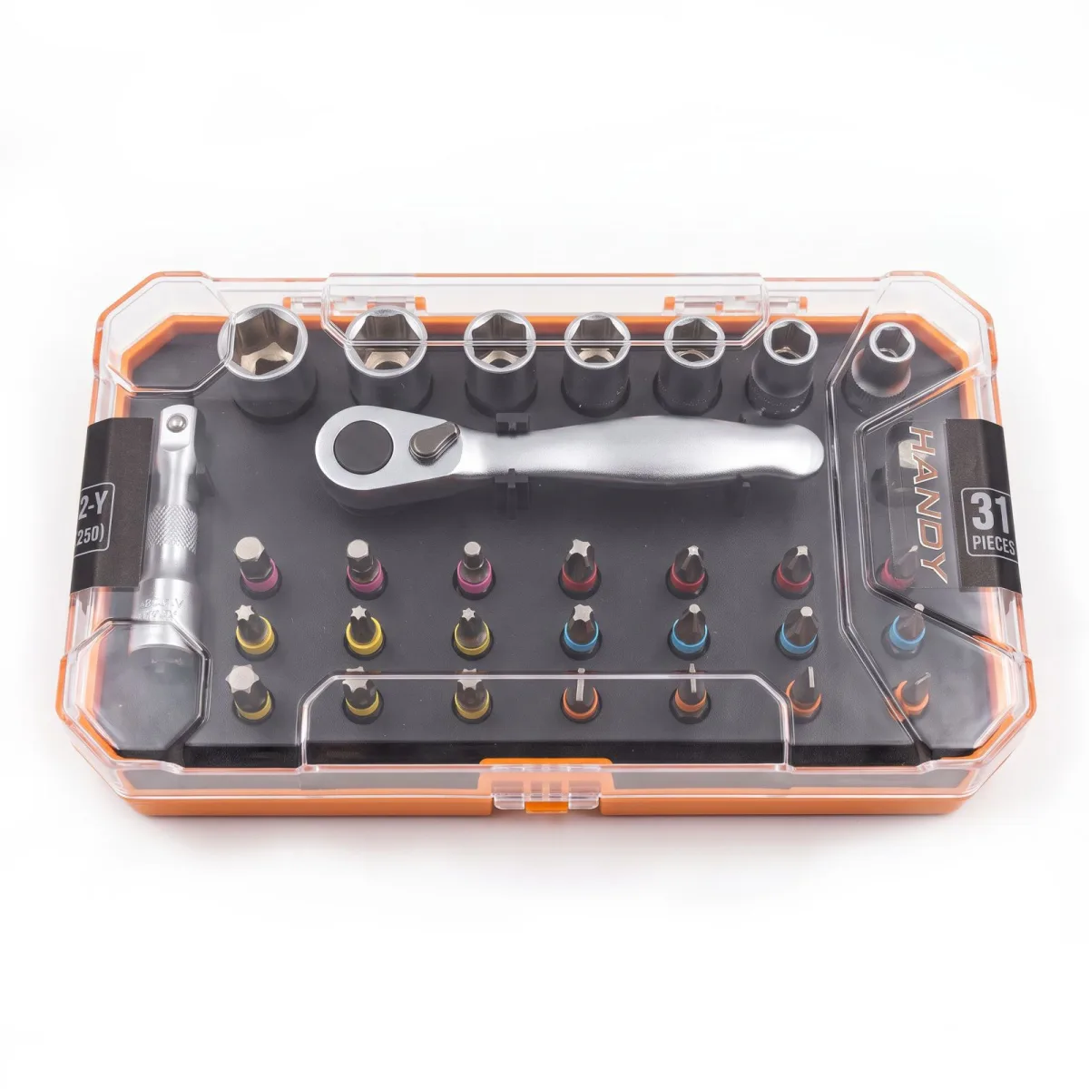 Set 31 piese chei tubulare si biti cu clichet, Cr-V, 6-12 mm, suport magnetic