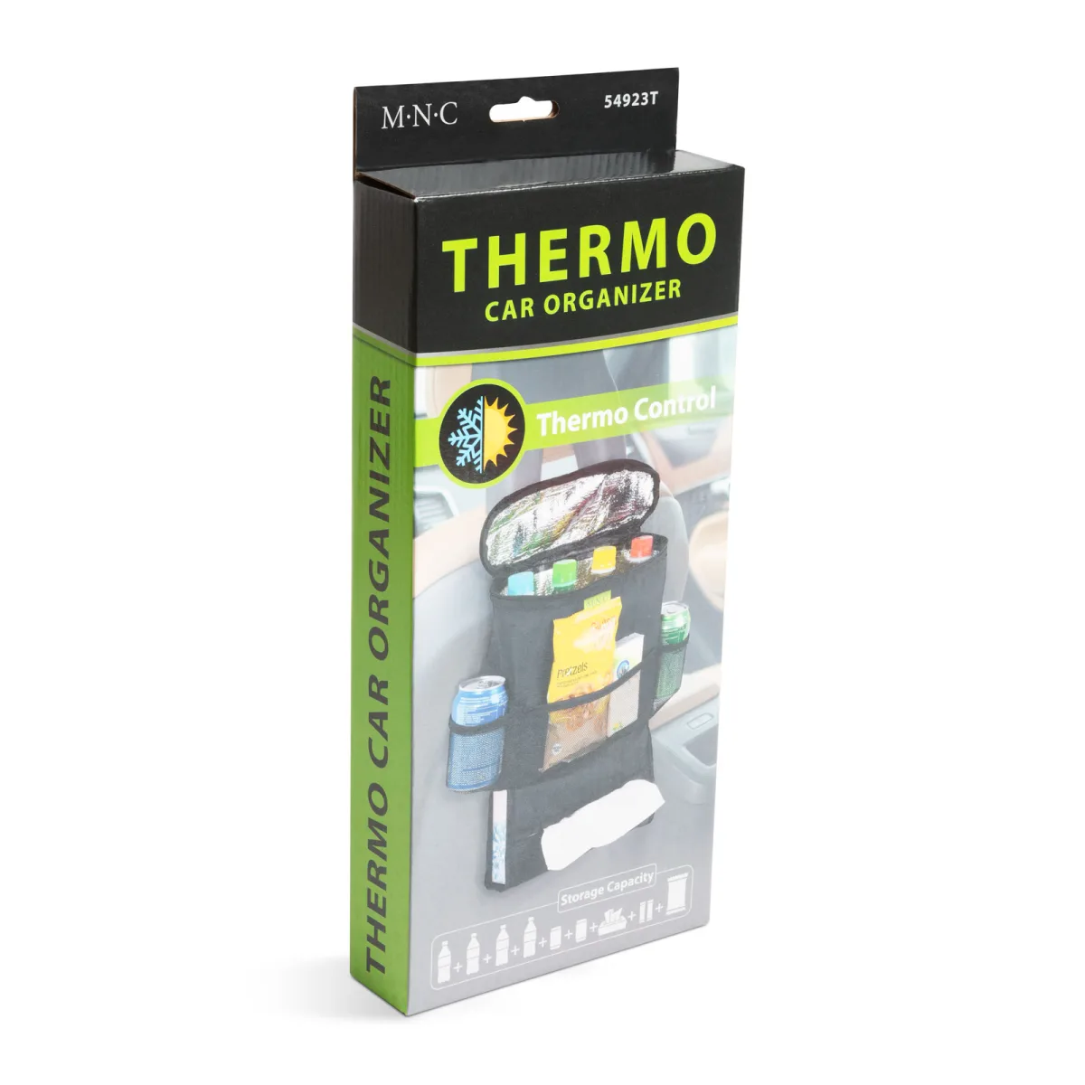 Organizator auto scaun cu buzunar termo, 5 compartimente, prindere tetiera, negru - imagine 3
