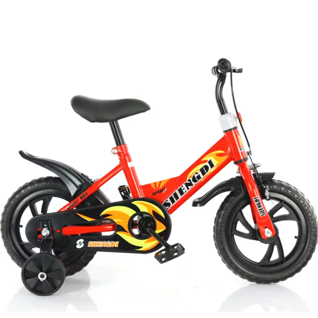 Bicicleta copii Macvi® 12 inch cu roti ajutatoare frana V-Brake, sezut reglabil, cadru din metal, rosu 2-6 ani