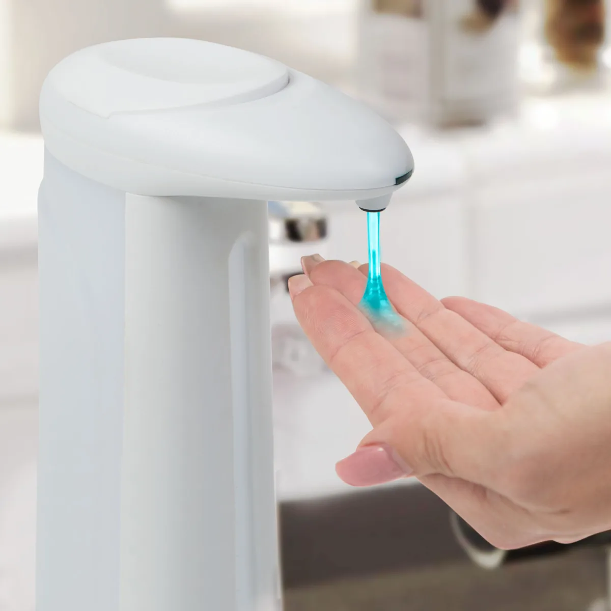 Dozator sapun automat 360ml, senzor, fara contact, de masa, pe baterii, alb
