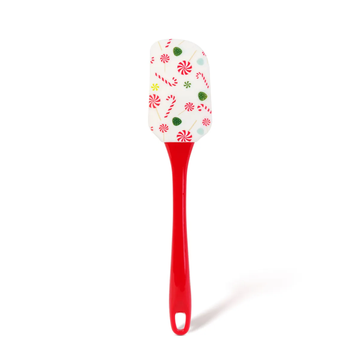 Spatula de bucatarie cu cap din silicon, model de Craciun, maner plastic, 25,4 cm