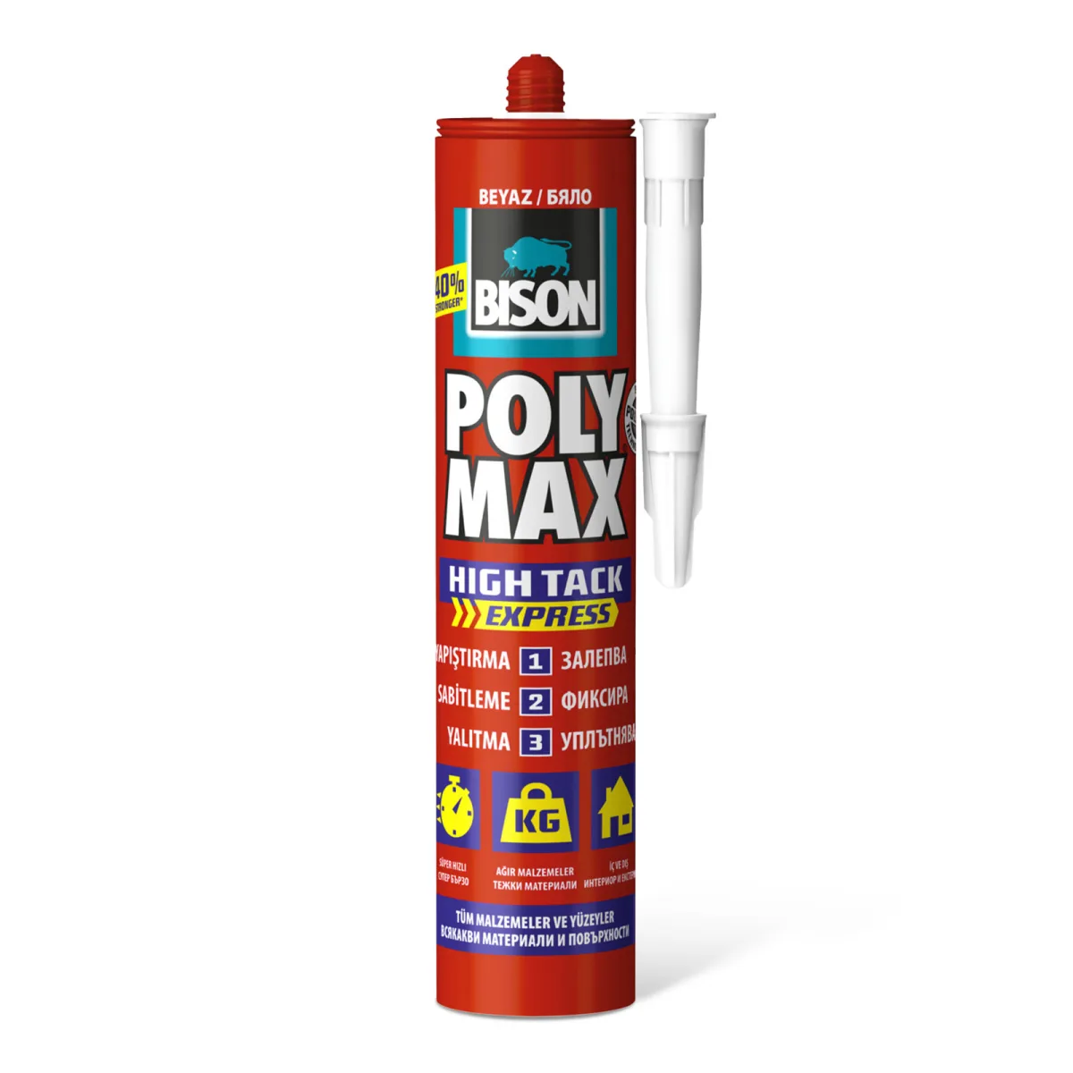 Adeziv si etansant universal Bison Poly Max, alb, 425 g, uscare rapida