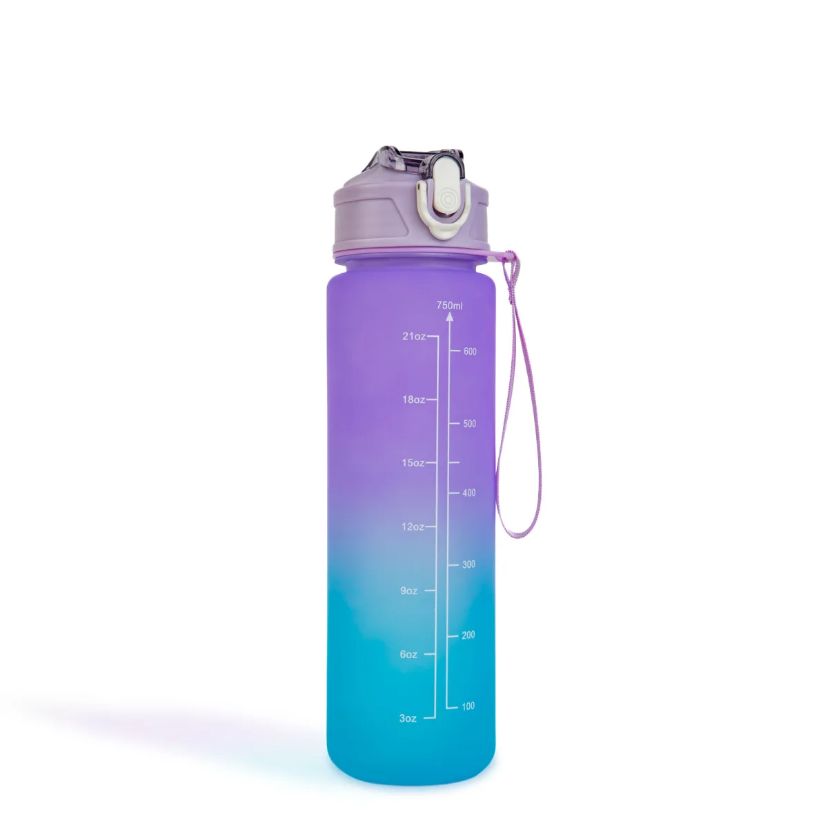 Bidon sport 750 ml, plastic opac degradé, capac etans, cu curea, multicolor - imagine 11