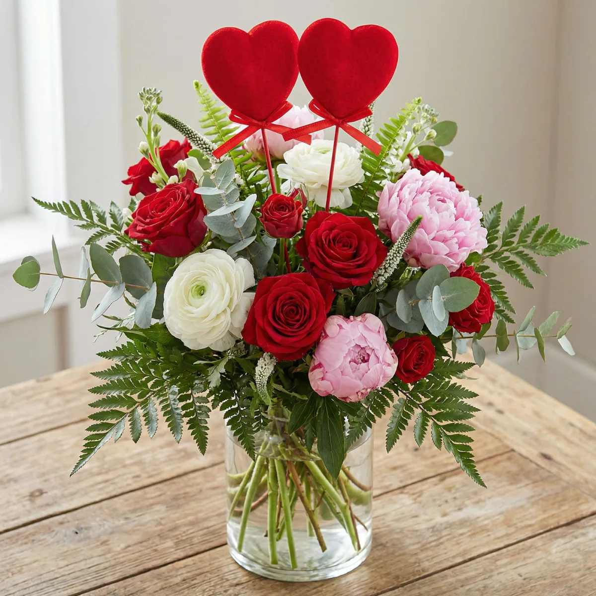 Decor inimioare plus pe bat 2 buc, Valentine rosu, pentru buchete si cadouri romantice - imagine 3