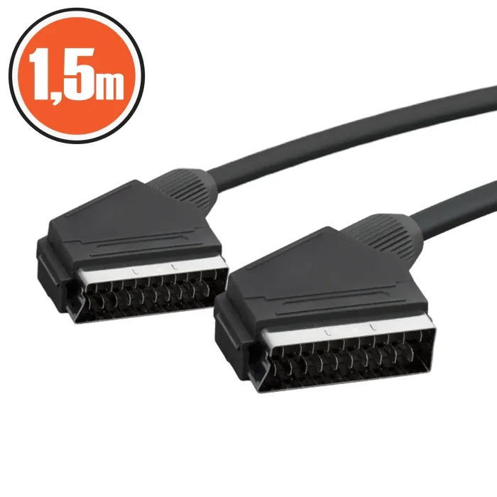 Cablu EURO SCART 21 pini, 1.5m, full pini conectati, negru, TV multimedia