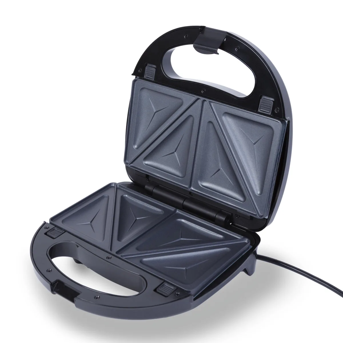 Sandwich maker 3 in 1 800W, aparat sandwich waffle grill, placi interschimbabile, antiaderent, negru argintiu - imagine 3
