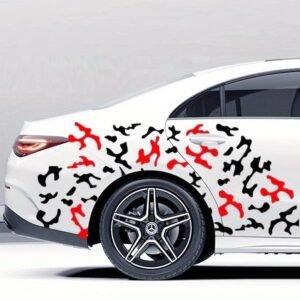 Set 2 stickere autoadezive Tuning in doua culori, model „Paint Stains”, dimensiune 97 x 47 cm, culoare Negru + Rosu