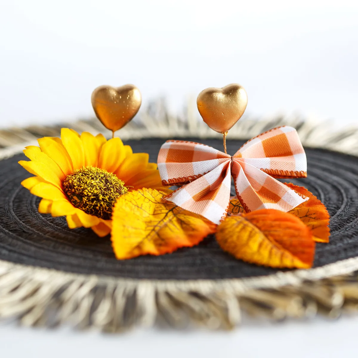 Set decoratiuni toamna, 5 piese, frunze/dovleac/floarea soarelui, culori calde