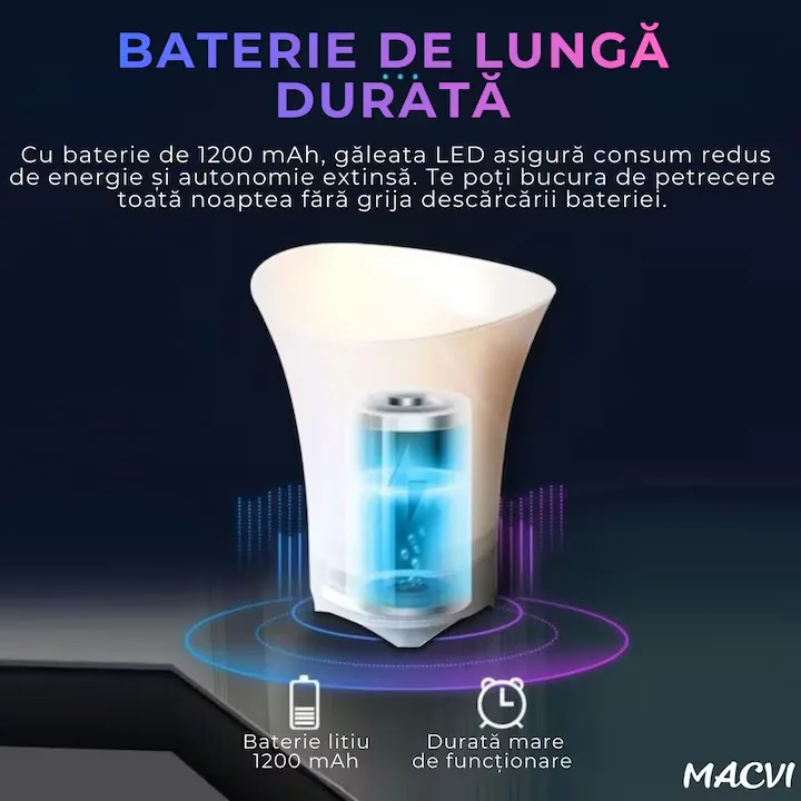 Frapiera MACVI 5 litri, boxa Bluetooth integrata, LED multicolor, plastic impermeabil - imagine 3