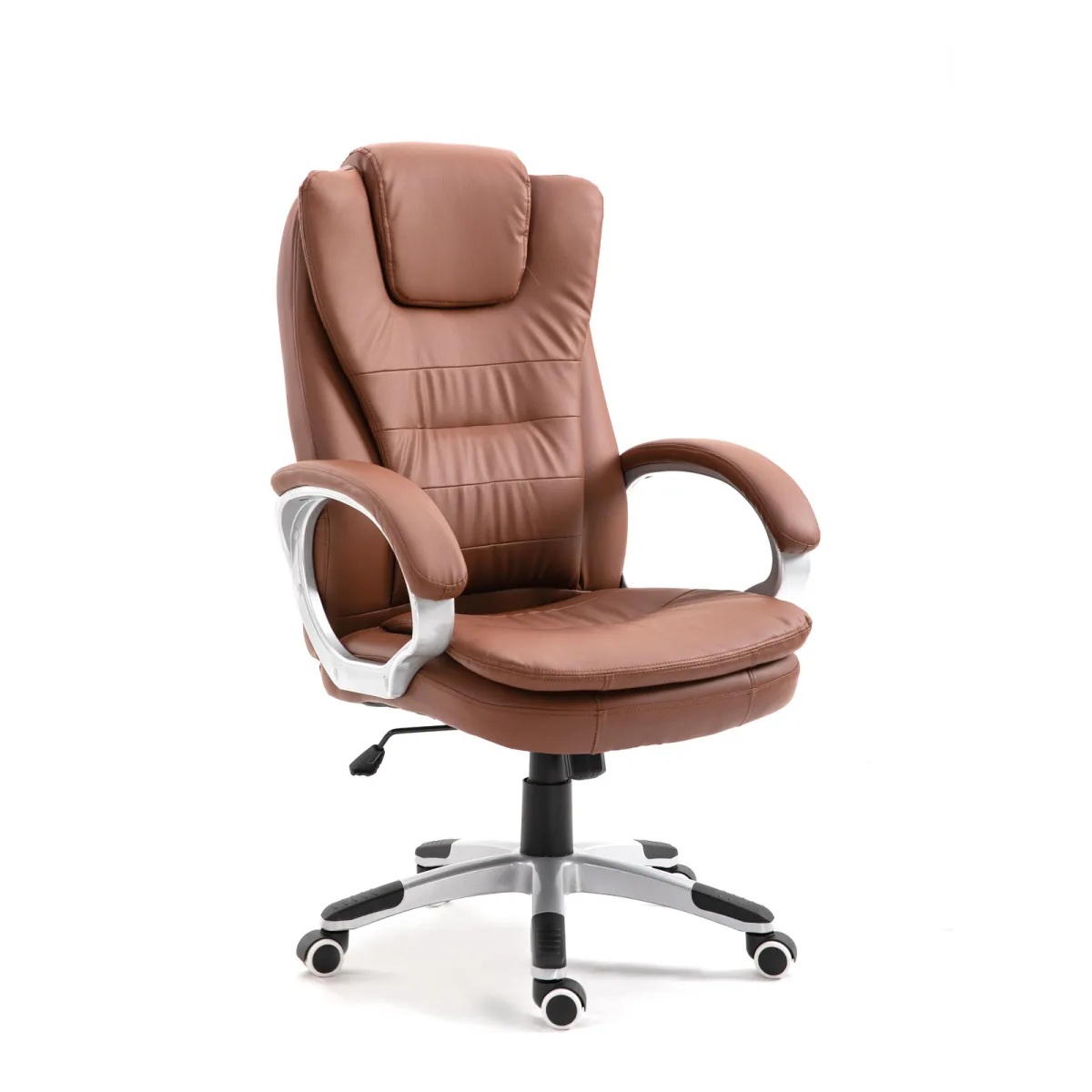 Scaun de birou ergonomic pivotant, piele ecologica, reglabil pe inaltime, maro - imagine 2