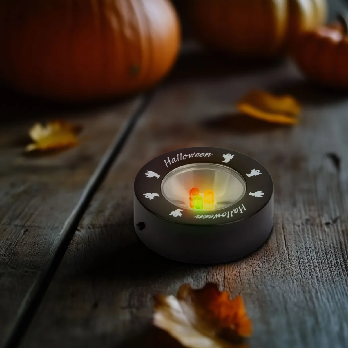 Lampa LED Halloween 3 LED portocaliu, model fantoma, iluminare decorativa cu baterii - imagine 2