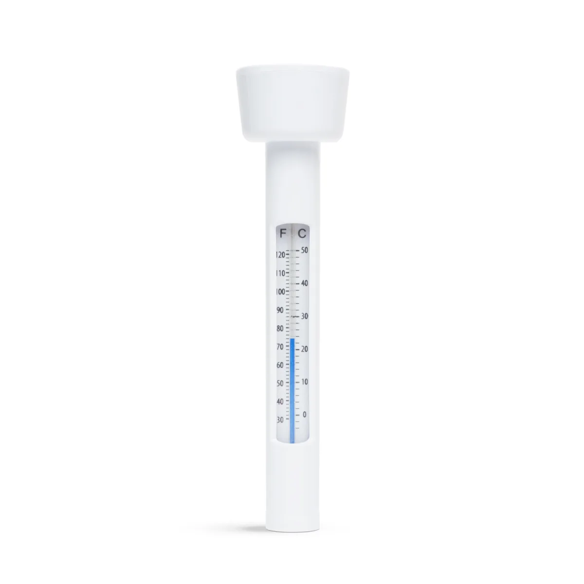 Termometru pentru piscina, 17 x 4,5 cm, alb, plastic, plutitor, cu sfoara, masurare C/F