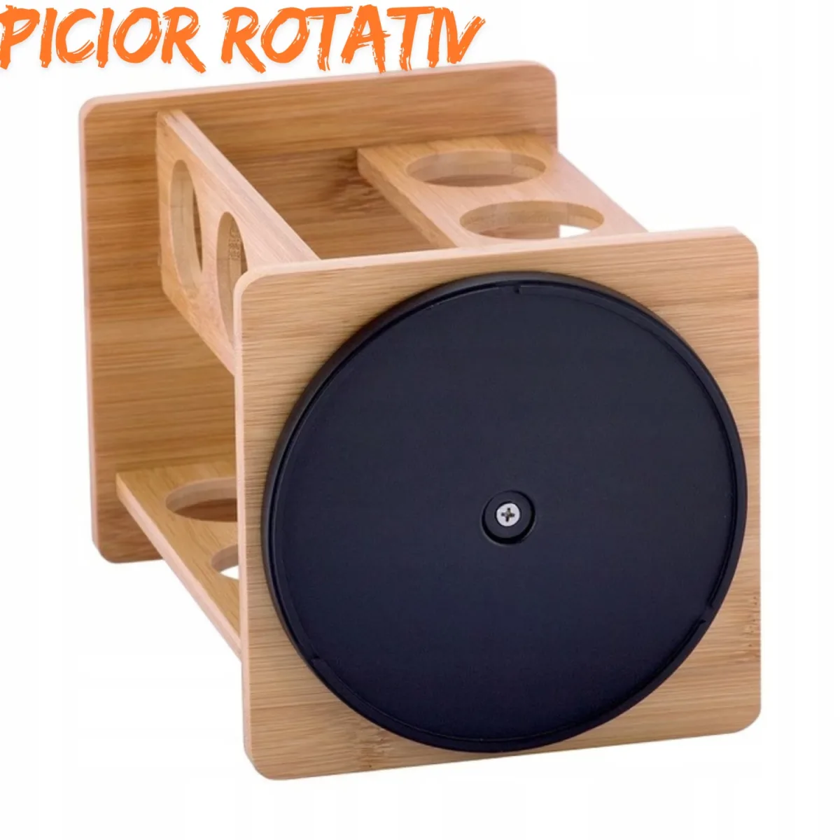 Set Condimente Macvi® Rotativ cu 12 Borcane Sticla Suport Bambus Carusel Bucatarie - imagine 2