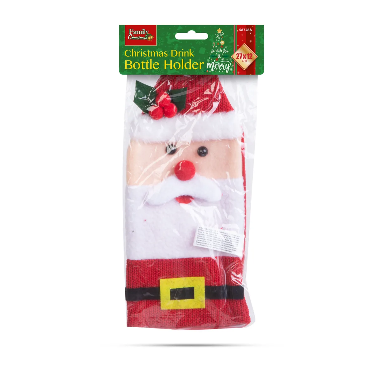 Husa sticla Craciun 3D, Mos Craciun, 27 cm, sac cadou textil pentru bauturi - imagine 2