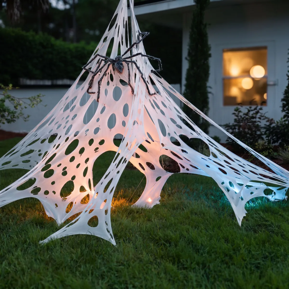 Panza de paianjen decorativa Halloween, 1 x 2 m, fibra sintetica, 6 tarusi, alb
