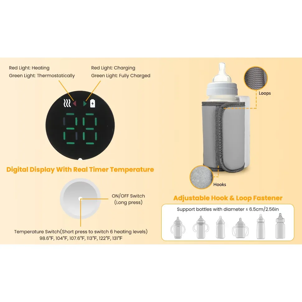 Incalzitor portabil pentru biberoane MACVI, 6 niveluri temperatura, mentinere caldura pana la 5 ore, alimentare USB, 300 ml - imagine 3