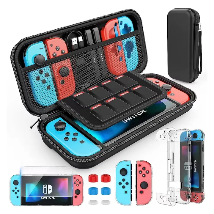 Husa de transport Macvi® pentru consola Nintendo Switch / Switch OLED, protectie completa, design compact, negru - imagine 2