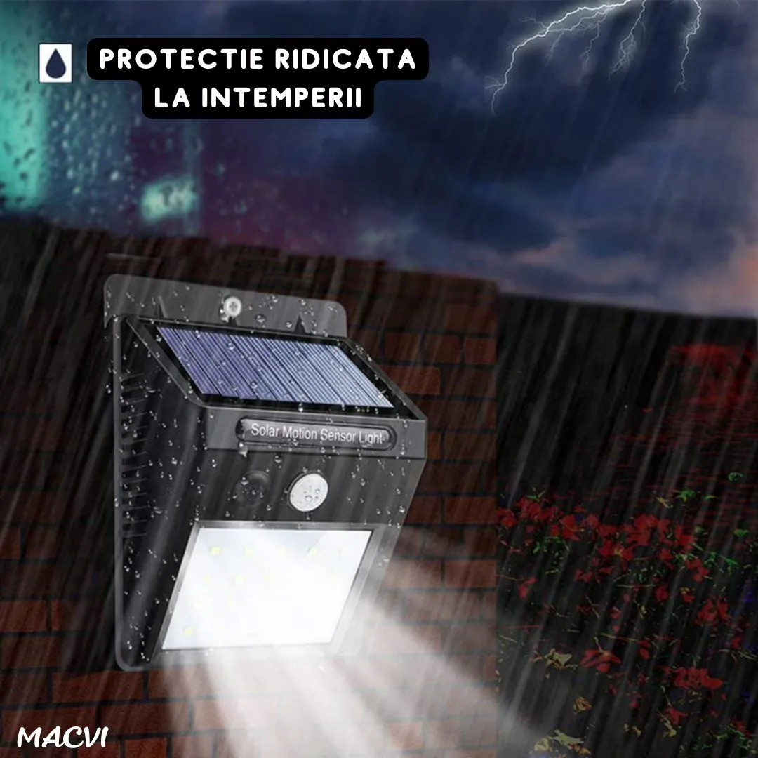 Lampa Solara Macvi® cu Senzor de Miscare, 30 LED-uri SMD, Rezistenta la Apa IP65, Moduri de Iluminare Continua, Economic si Senzor - imagine 3