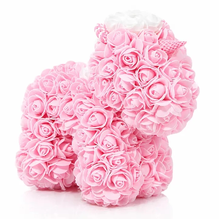 Unicorn decorativ din trandafiri roz Macvi® cadou elegant lucrat manual spuma premium 25 cm cutie inclusa