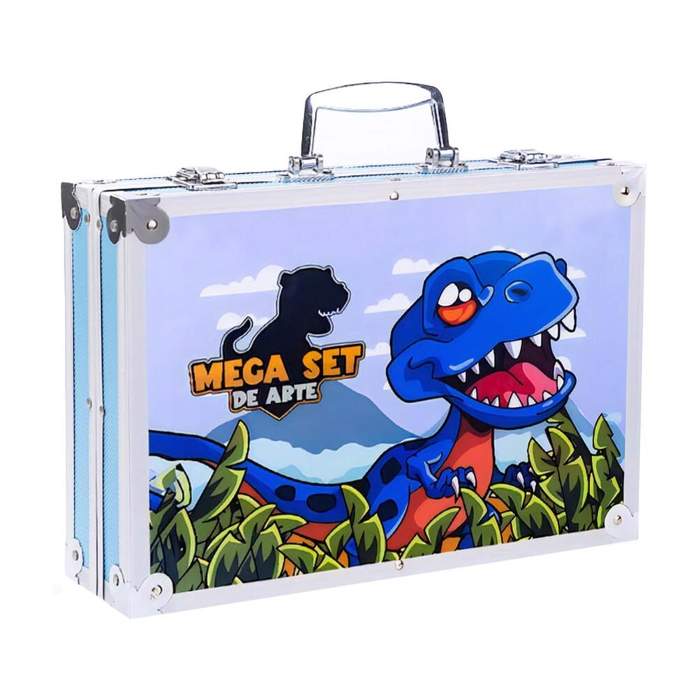 set 145 piese pentru pictura, pentru copii sau adulti, pixuri de colorat, creioane colorate si vopsele de pictura, cu geanta de transport albastru dinozaur, model avx-wt-dinart145 1 Set 145 piese pentru pictura, pentru copii sau adulti, pixuri de colorat, creioane colorate si vopsele de pictura, cu geanta de transport ALBASTRU DINOZAUR, model AVX-WT-DINART145