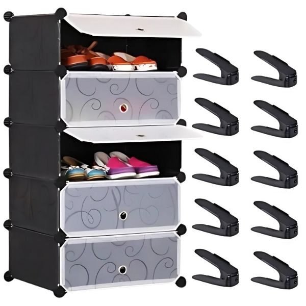 Dulap Modular pentru Pantofi cu 5 Rafturi si 10 Suporti pentru Incaltamine Reglabili in 3 Pozitii