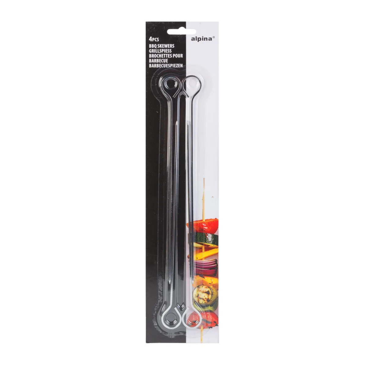 Set 4 frigarui metalice pentru gratar BBQ, carne si legume, lungime 24 cm