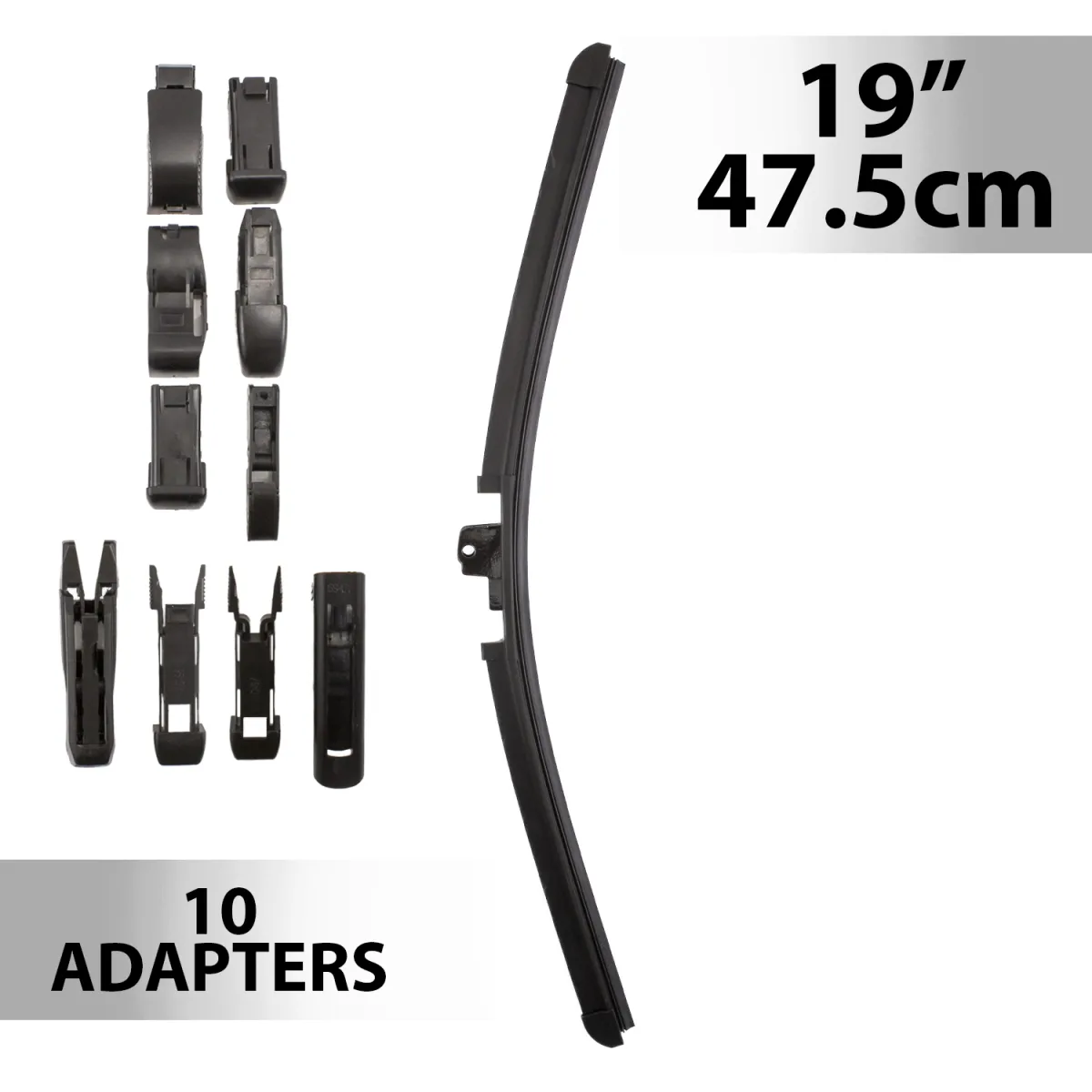 Stergator parbriz 19 inch, 47.5 cm, universal, 10 adaptoare, lama cauciuc, montaj usor