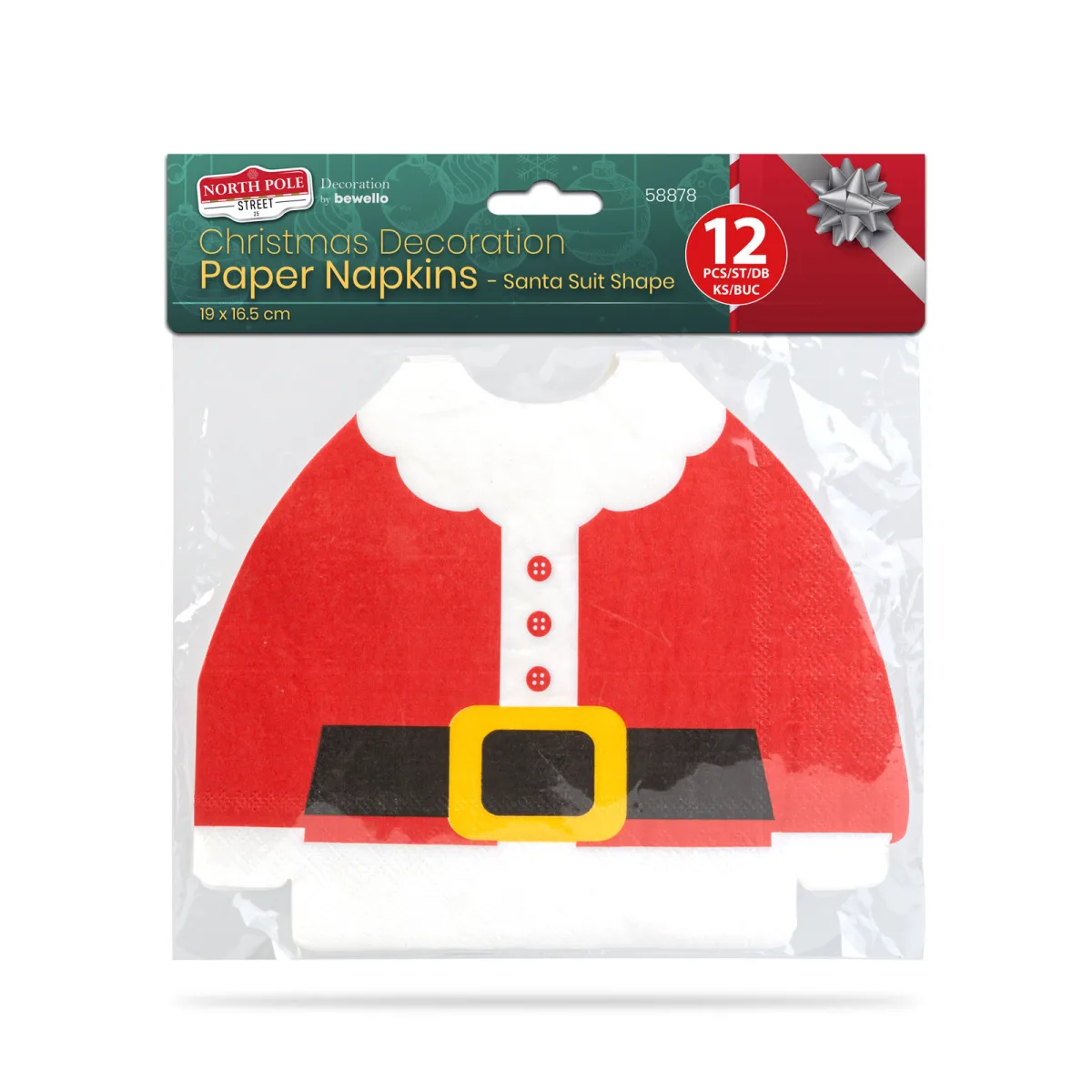 Set 12 servetele de Craciun Mos Craciun, forma costum, hartie 2 straturi, 19 x 16,5 cm - imagine 4